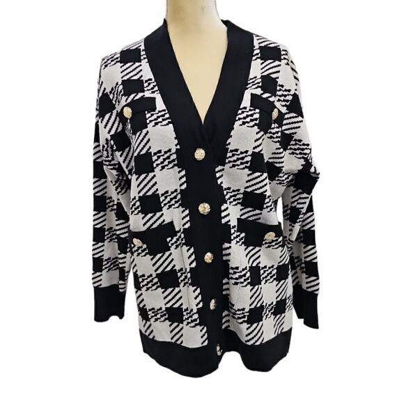 Philosophy Checkered Houndstooth Longline Cardigan Size Small - Picture 3 of 13